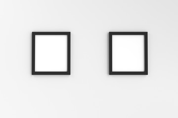 a couple of blank black picture frame templates set on white background, 3D render