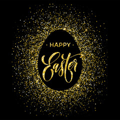 Fototapeta premium Happy Easter gold glitter egg vector premium paschal greeting card