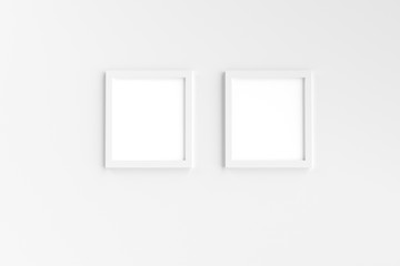 a couple of blank white picture frame templates set on white background, 3D render
