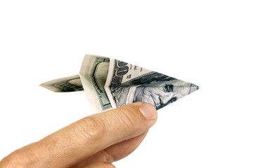 Paper aeroplane, one hundred dollar with outline path