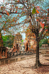 Wat Mahathat in Buddhist temple complex in Ayutthaya near Bangkok. Thailand