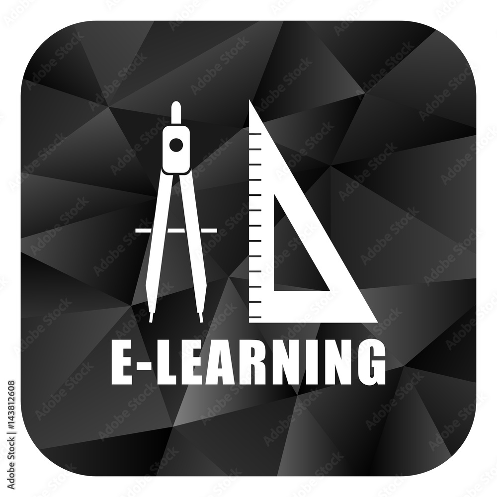 Poster Learning black color web modern brillant design square internet icon on white background.