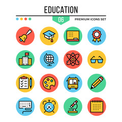 Education icons. Modern thin line icons set. Premium quality. Outline symbols, graphic elements, learning concepts, flat line icons. Vector illustration