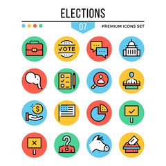 Elections icons. Modern thin line icons set. Premium quality. Outline symbols, graphic elements, concepts, flat line icons. Creative vector illustration