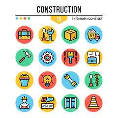 Construction icons. Modern thin line icons set. Premium quality. Outline symbols, graphic elements, concepts, flat line icons. Creative vector illustration