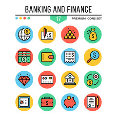 Banking and finance icons. Modern thin line icons set. Premium quality. Outline symbols, graphic elements, concepts, flat line icons. Vector illustration