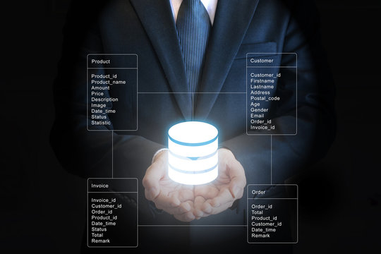 Professional businessman connecting network and database on hands in technology and business concept