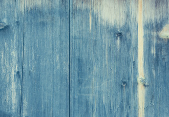 Fototapeta na wymiar Old blue wooden wall, detailed background photo texture. Wood plank fence close up. Retro color style.