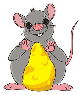 Animal, Rodent, Rat, Mouse, Cartoon, Gray, Teeth, Tail, Stand, Fat, Cheese