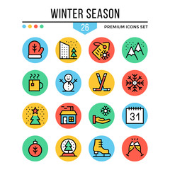 Winter season icons. Modern thin line icons set. Premium quality. Outline symbols, graphic elements, concept, flat line icons. Creative vector illustration