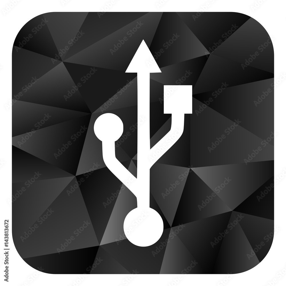 Poster usb black color web modern brillant design square internet icon on white background.
