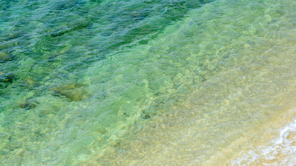 Shining blue water ripple background. Clear sea water background. Photo from Sitonia, Halkidiki, Macedonia, Northern Greece.