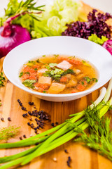 Soup with salmon fish