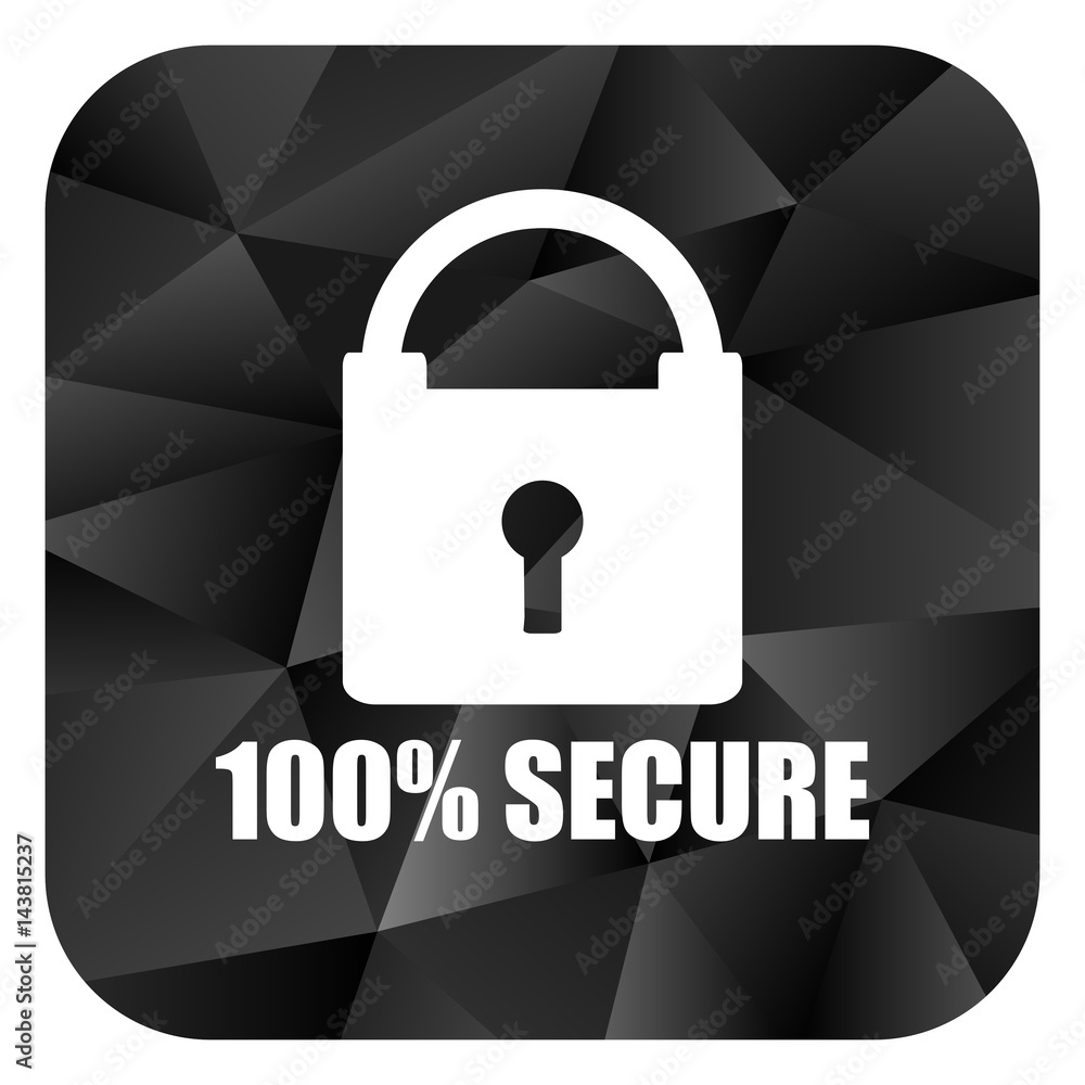 Poster secure black color web modern brillant design square internet icon on white background.
