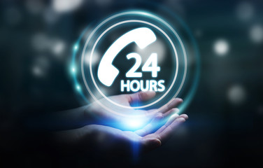 Businesswoman using hotline customer assistance 3D rendering