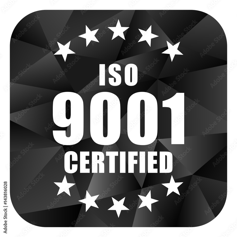 Poster iso 9001 black color web modern brillant design square internet icon on white background.