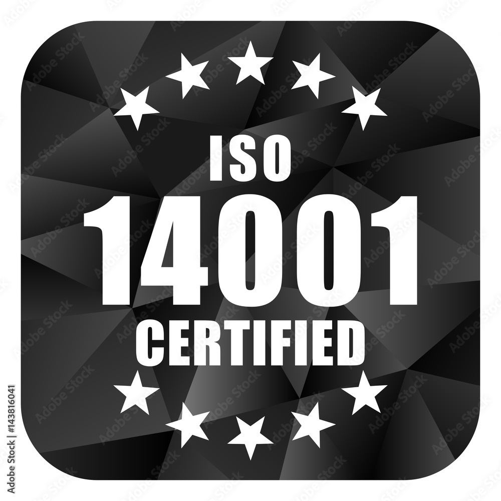 Poster iso 14001 black color web modern brillant design square internet icon on white background.