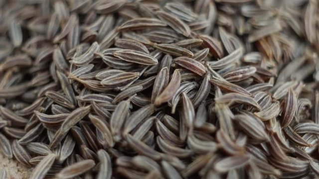 Dry caraway ,rotating macro video. Close-up, slow motion