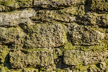 Old stone wall with moss and lichen