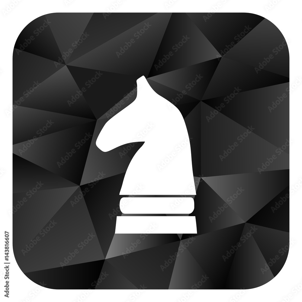 Poster chess horse black color web modern brillant design square internet icon on white background.
