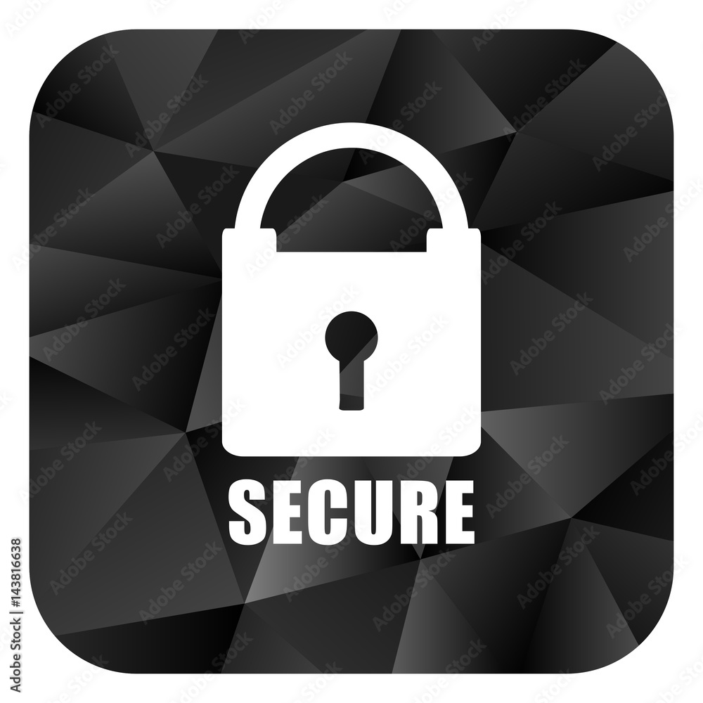 Poster secure black color web modern brillant design square internet icon on white background.
