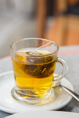 Glass of hot herbal tea