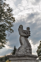 Park statue of St. Joseph church in Pidhirtsi, Ukraine.