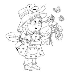 A cute fairy. Coloring page. Illustration for children. Funny cartoon character