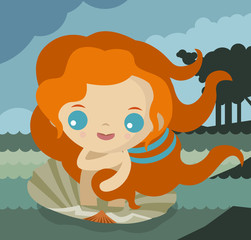 venus goddess of the love cute in a shell birth in the sea © matiasdelcarmine