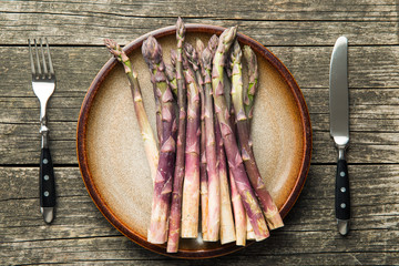 Fresh purple asparagus.