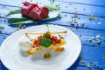 Steak Tartare with mustard ice-cream