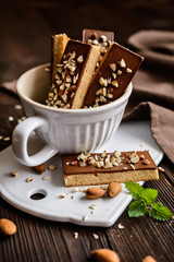 Almond shortbread sticks with chocolate glaze