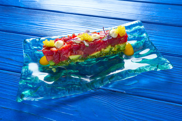 Tuna fish Tartare Tartar with wakame seaweed