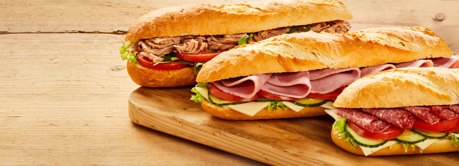 Three assorted crusty baguettes