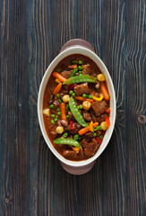 Beef goulash with mushrooms and vegetables