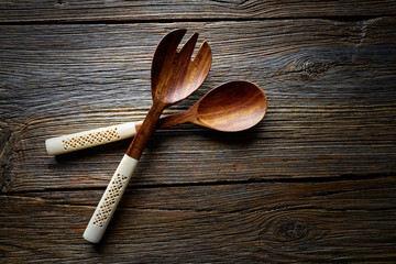 wooden tools spatules spoon and fork