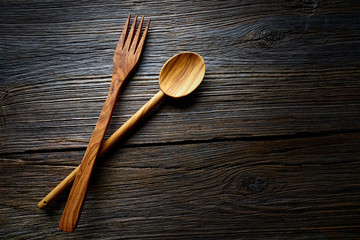 wooden tools spatules spoon and fork