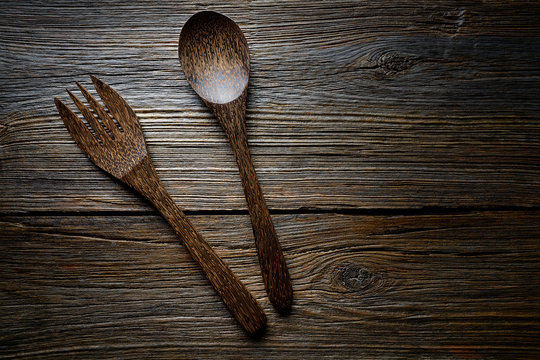 wooden tools spatules spoon and fork