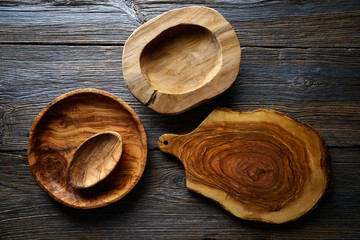 Wooden kitchenware wood board and plates