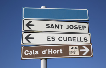 Hort Cove; Sant Josep and Es Cubells Direction Sign; Ibiza