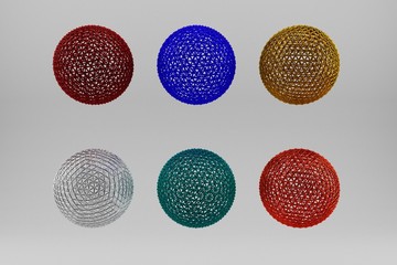 Wireframe polygonal geometric element. Sphere with connected lines and dots.3D render isolated on white background.