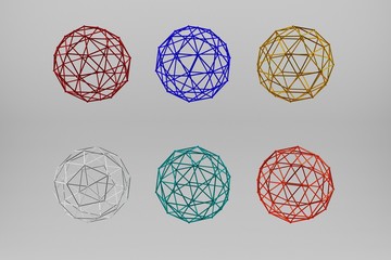 Wireframe polygonal geometric element. Sphere with connected lines and dots.3D render isolated on white background.