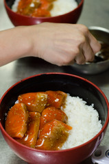 cooking sashimi and rice  mix venigar