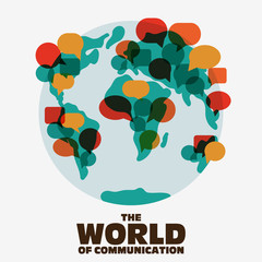 World map with colorful speech bubbles