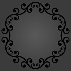 Oriental dark vector round frame with arabesques and floral elements. Floral border with vintage pattern. Greeting card with place for text