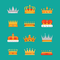 Collection of crown icons awards for winners, champions, leadership. Royal king, queen, princess crowns. © denis08131