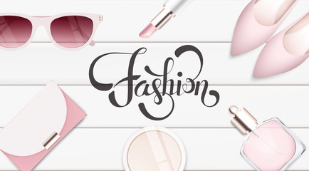 Fashion accessories and cosmetics collection vector illustration