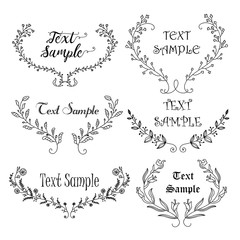 Set of floral wreaths with text space