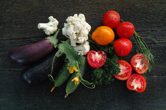 Vegetables on a dark background.