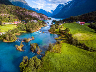 Naklejka na ściany i meble Beautiful Nature Norway aerial photography.